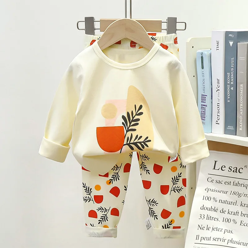 2-Piece Set Soft Cotton Pajamas Children Boys Girls Baby Spring Autumn Cartoon Long Sleeve Home Sleepwear Set 2-10Y