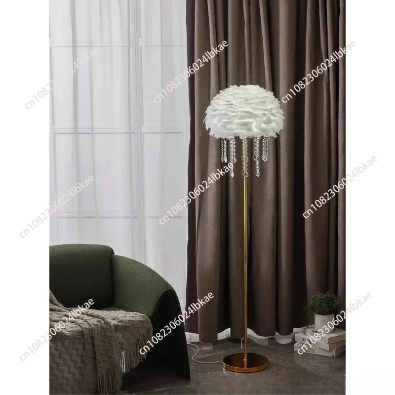 

Feather Crystal Floor Lamp Light Luxury Nordic Living Room Sofa Bedroom Bedside Internet Celebrity Live Studio WarmVertical Lamp