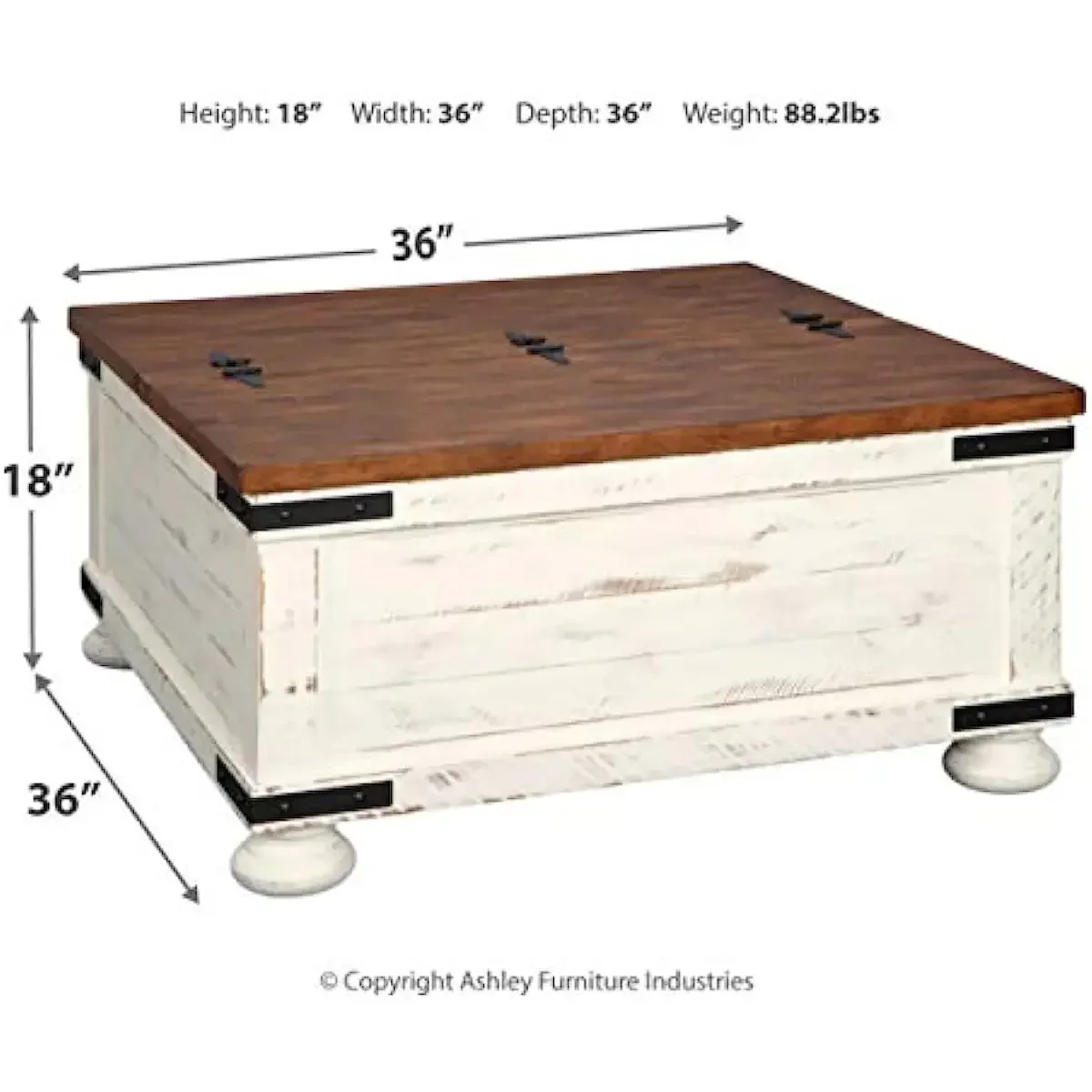 Signatur Design von Ashley Wystfield Bauernhaus quadratischen Lagerung Couch tisch mit klappbaren Lift Top, Distressed White