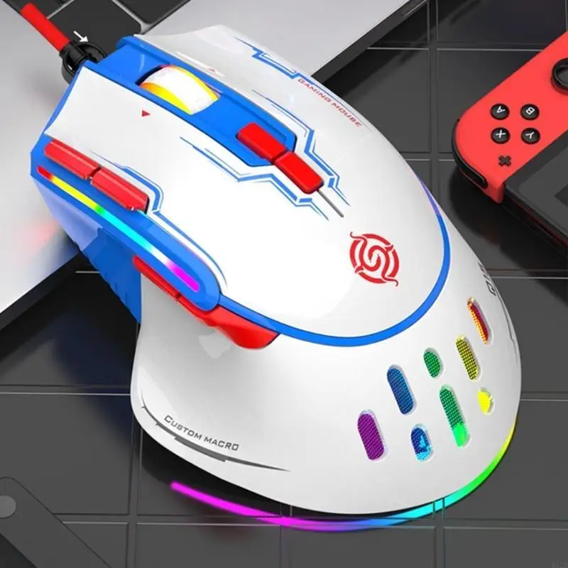 

462E Q15 Game Mouse 9-button Programming RGB Dazzling Light Six Gear 6400DPI Adjustable Hollowed Out Design