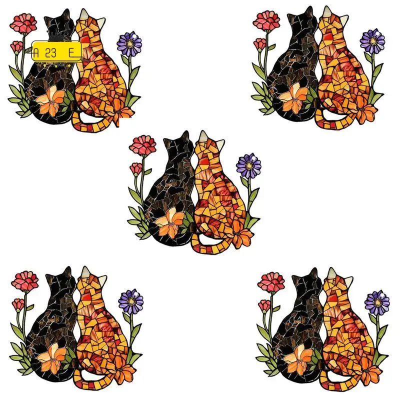 A23E-Garden Friendship Cat Acrylic Curtain Ornaments With Rope Pendant Colorful Sun Catcher