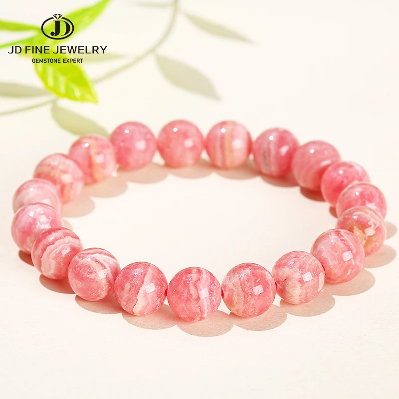 

JD Genuine Natural Argentine Rhodochrosite Red Vein Bead Bracelets Women Love Energy Healing Dialogite Gemstone Bangles Jewelry