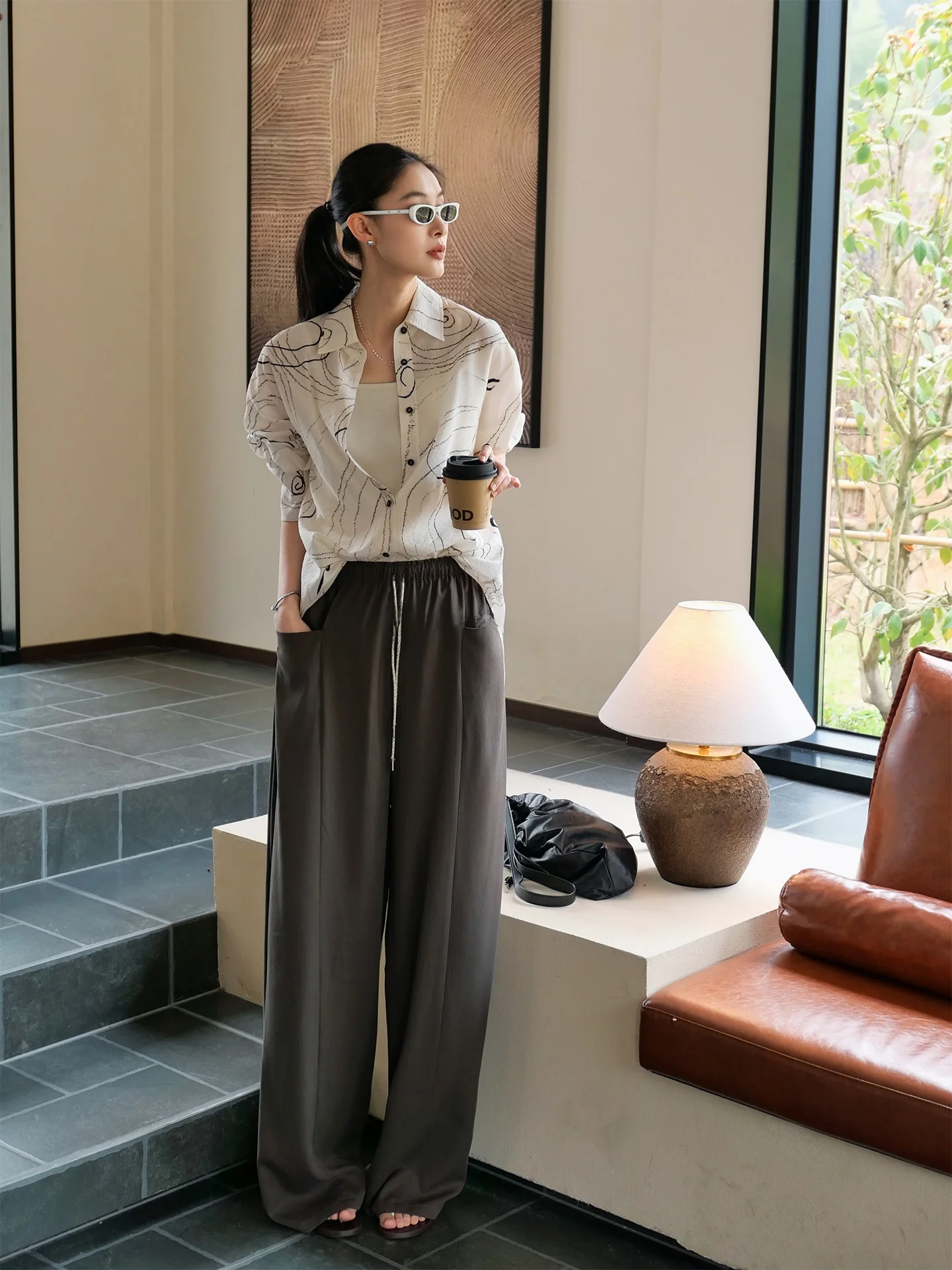 

Jieji Zhang Summer Spring Spiral Print Loose Fit Long Sleeve Women's Shirt Casual Versatile Fashionable Breathable Lightweight