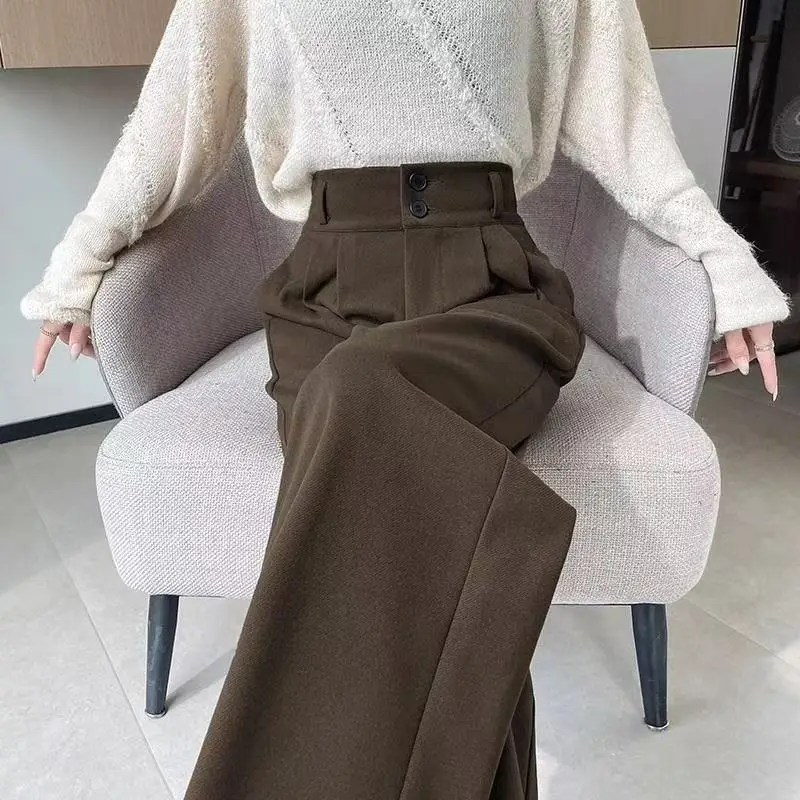 2026 primavera nueva moda todo-fósforo Simple traje de oficina pantalones de pierna ancha pantalones de cintura alta estrechos rectos pantalones de fregona casuales mujeres