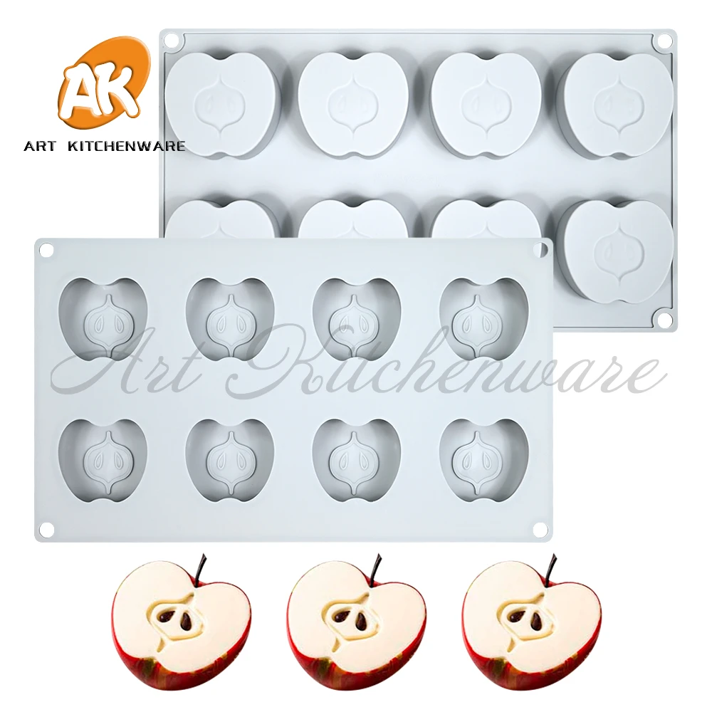 8 Cavities Fresh Fruit Lemon, Pear, Apple, Orange Silicone Candy Chocolate Cake Cookie Cupcake Mold Soap Mould DIY Rectangle Squ