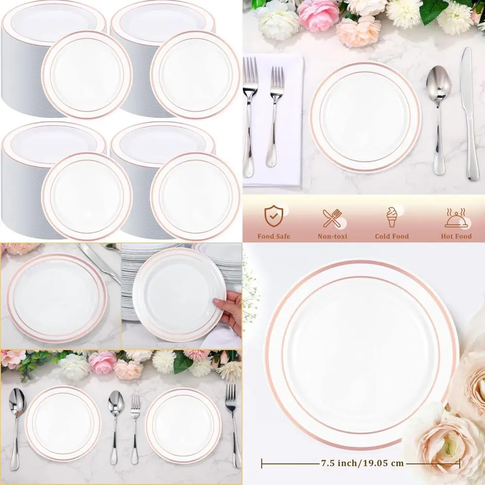 

Сверхмощные пластиковые тарелки для вечеринок диаметром 7,5 дюйма — 200 штук, идеально подходят для закусок, салатов, десертов и элегантных мероприятий.