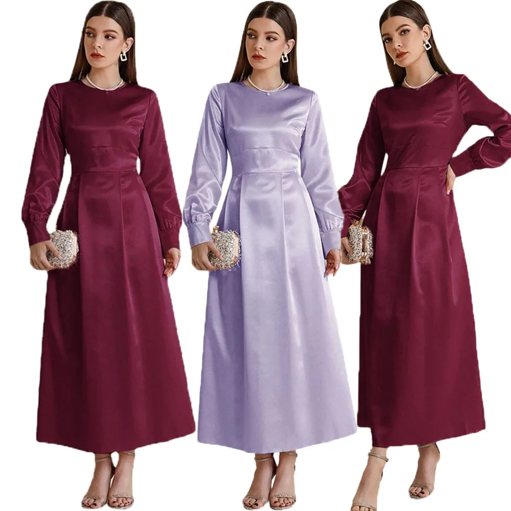 

Eid Middle East Ramadan Abaya Dress Muslim Women Dubai Femme Kaftan Islamic Robe Dress Arabic Satin Party Vestidos Robe Summer