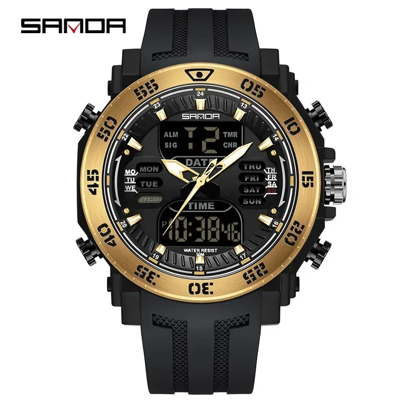 Sanda New Model Hand Clock ForMen Fashion delicate Design Alarm Mode Outdoor Sports Multiple Functions Chronograph Hand Watch