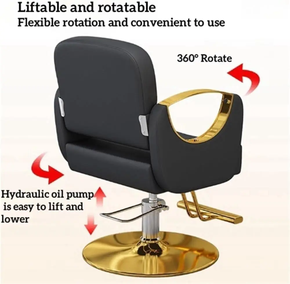 كرسي الحلاق مع جلد البولي يوريثان، مضخة هيدروليكية 360 °   كرسي صالون دوار بارتفاع قابل للتعديل، كرسي مريح شديد التحمل سهل الاستخدام