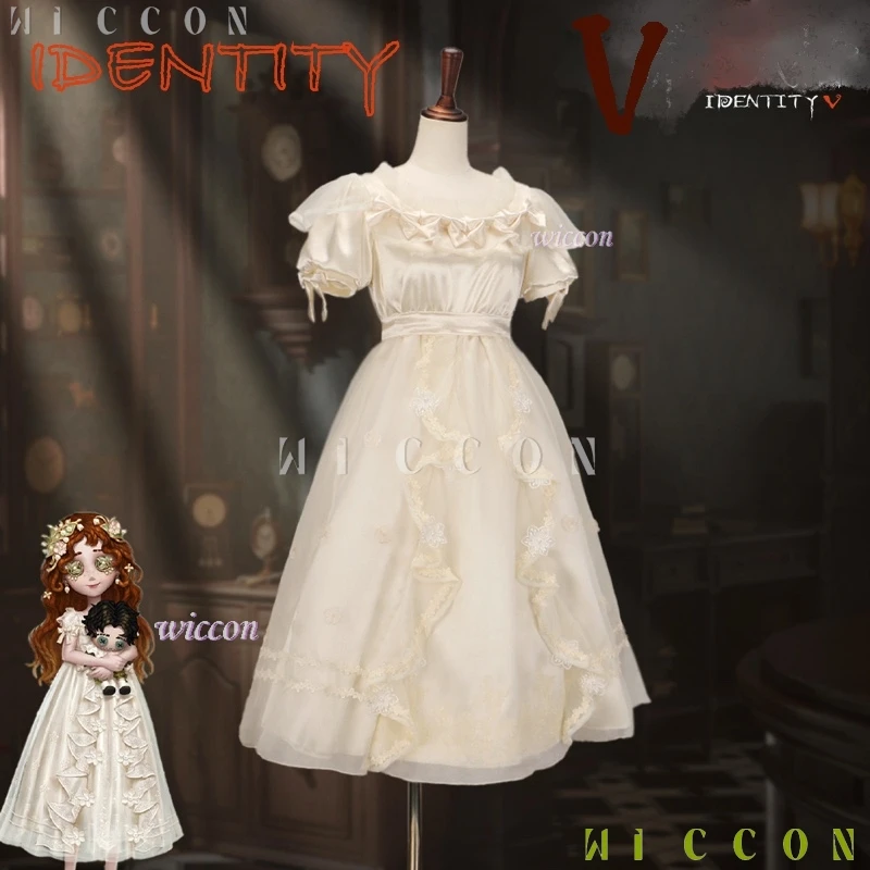 Identity V Game One Character Survivor "Niña" Cinco disfraz de cosplay con juego de vestido pequeño lleno de conjunto con hermoso blanco