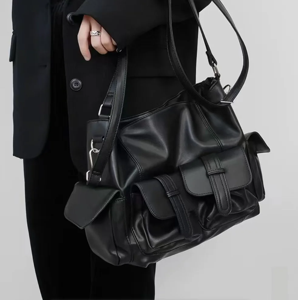 

Женская сумка через плечо из мягкой искусственной кожи, черная, большой вместимости, повседневная сумка-мессенджер для женщин, большая сумка-тоут.