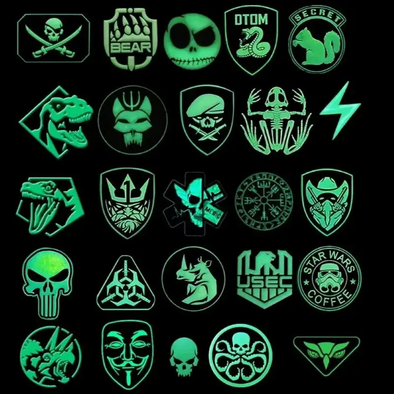 Luminous PVC Patches Glow In Dark Rubber Patches Hook Armband Emblem Applique Combat Badges