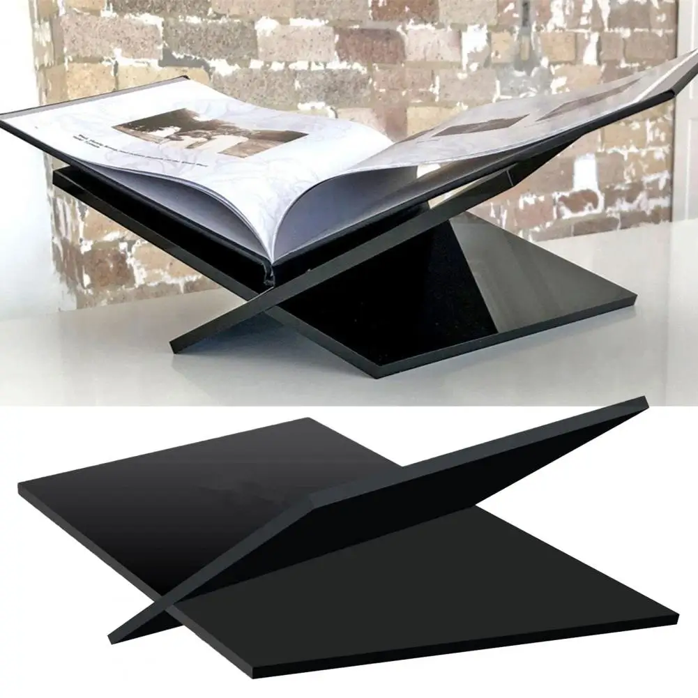 Reading Black Acrylic Open Large Book Holder X Shaped Smooth Surface Desk Book Stand Multipurpose Reading Bookshelf Home Use