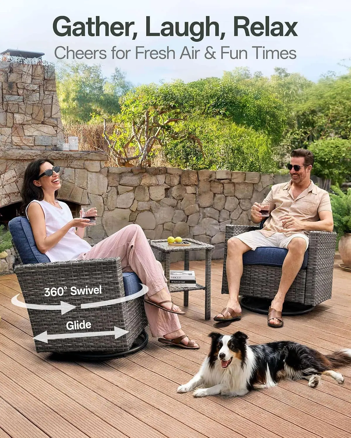 5-Piece Patio Furniture Set 6-Inch Cushion Outdoor Swivel Rocker Wicker Conversation Set Porch Deck Yard, Customized