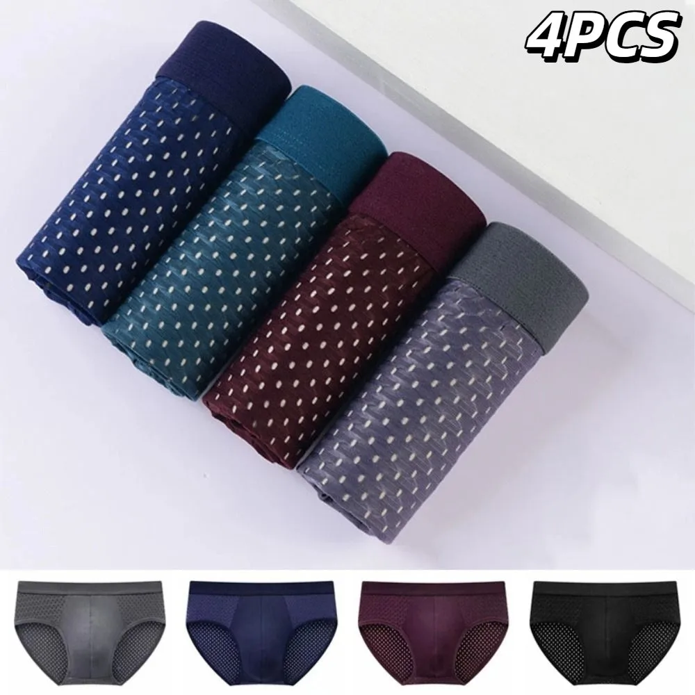 

4PCS Simple Low Waist Men Mesh Panties Oversize Briefs Male Thin Panties Elastic Male Lingerie Ice Silk Triangle Underwear Male