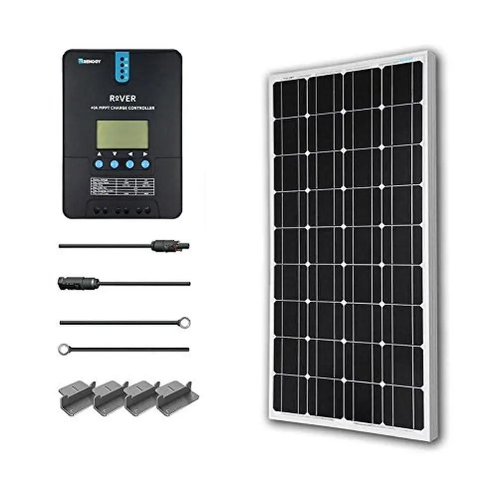 12V 100W Solar Starter Kit with MPPT Charge Controller High Efficiency Monocrystalline Cells Expandable to 400W Wide Temperature