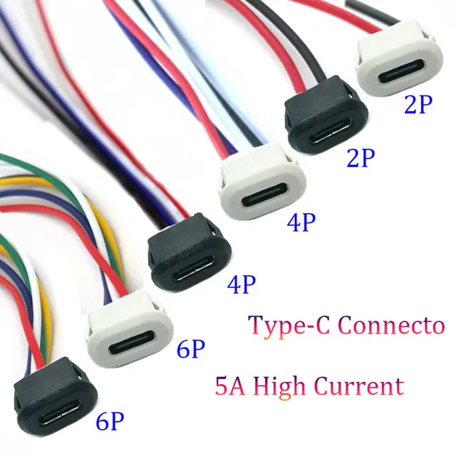 1szt Złącze typu C Złącze typu C Z klamrą żeńską 5A Wysokoprądowe szybkie ładowanie Port USB-C Gniazdo ładowarki 6pin USB