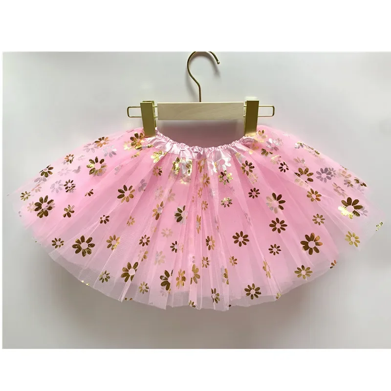 Kids Baby Flower Glitter Dance Tutu Skirt For Girl Floral 3 Layers Tulle Toddler Pettiskirt Children Chiffon 2-8T