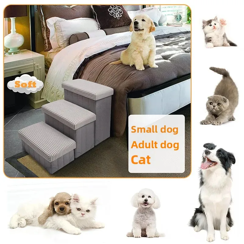 Foldable Pet Stairs with Storage Ramp for Small Dogs To Bed Non-Slip Climbing Steps for Puppy Cat Space Saving Pet Ladders