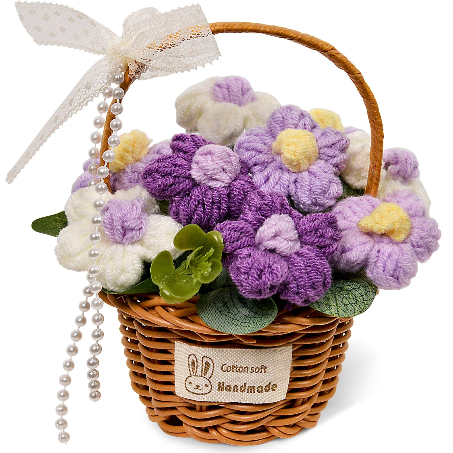 

Handmade Basketed Crochet Flowers, Decorative Potted Plant for Hanging Car Mirror Decor, Desktop Ornaments & Home Decor