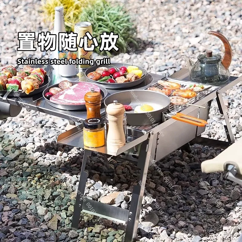 Stylish Briefcase Style Upgraded BBQ Grill Stainless Steel Folding Barbecue Stove Portable Multifunction Grilling Rack for Home