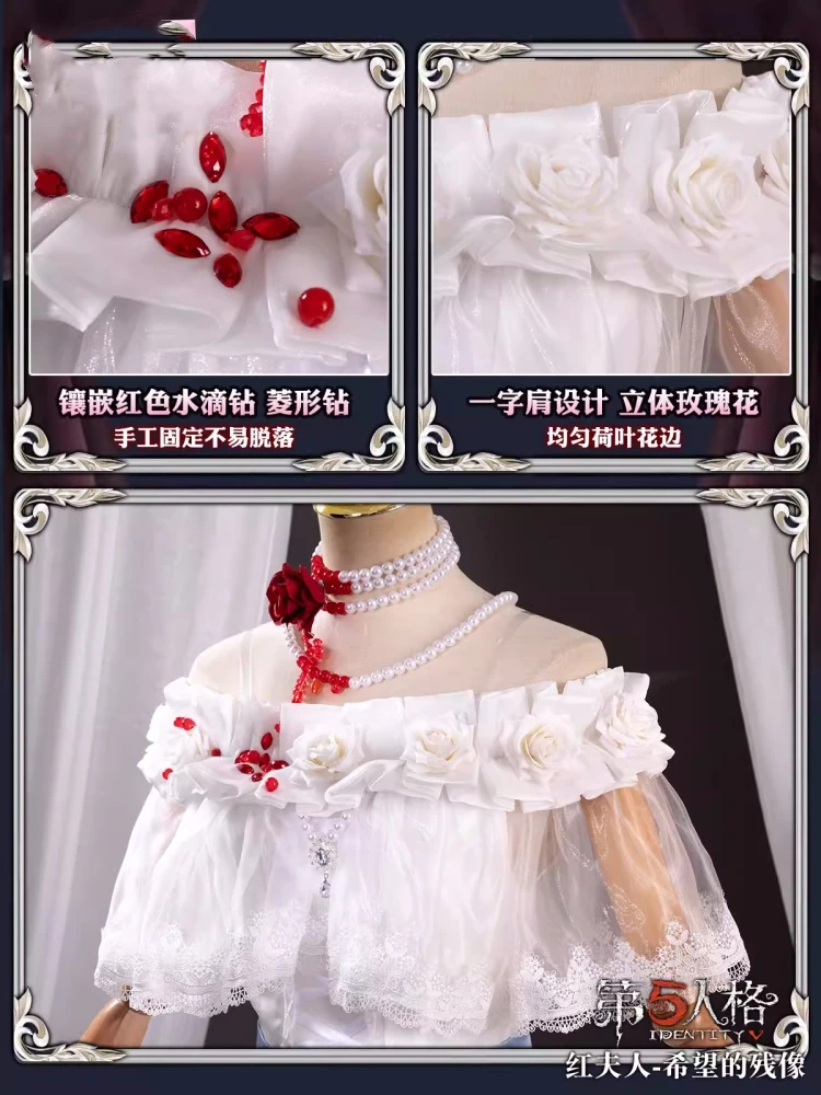 Game Identity V Mary Madame Red Cosplay Costume Women Girl Bloody Queen Wedding Dress White Role Play Clothing Party Suit Stock