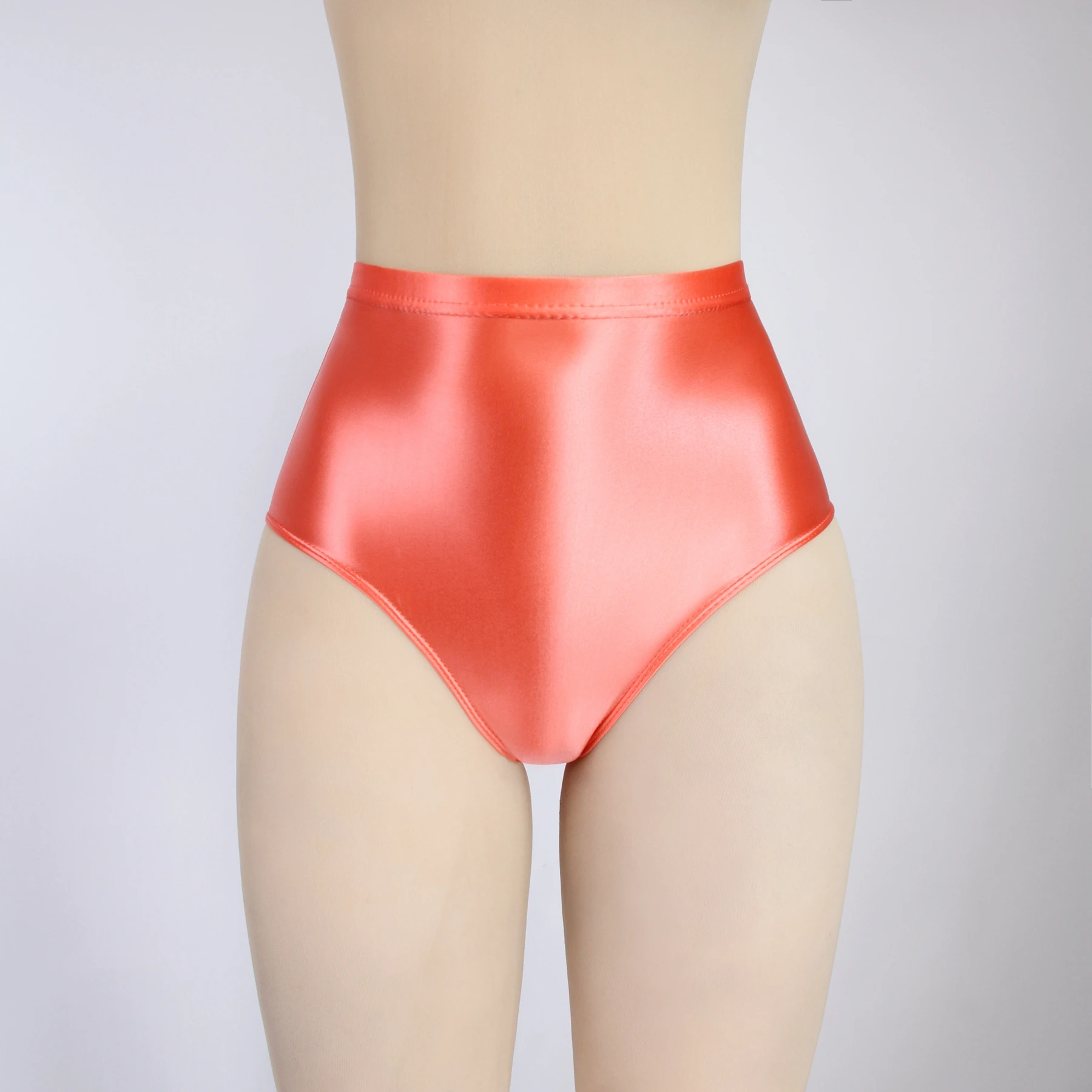 Sexy gloss Briefs Bikini Bottoms with Buttocks Silky Solid middle-waisted Tights Underpants Oily swimming clothes for women