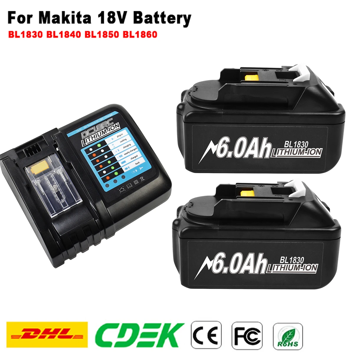 18V 6000mAh elektronarzędzia do ładowania bateria do narzędzi Makita 18V dla makita BL1830 BL1850 BL1860 BL1860 BL1860B akumulator i ładowarka