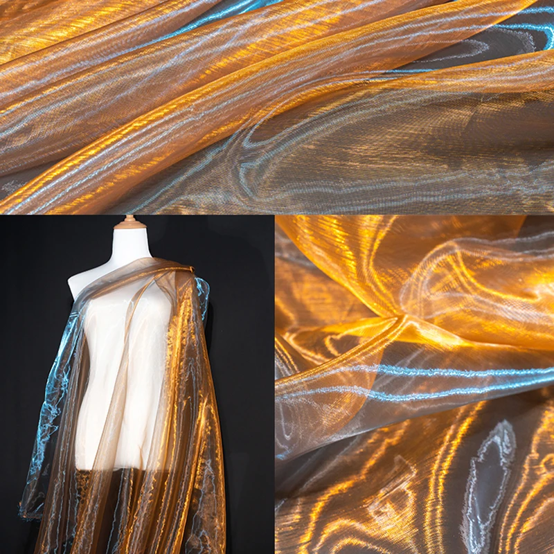 

50*150cm Shiny Laser Magic Color Gradient Fabric Fairy Mesh Organza Fabric For Diy Sewing Shawl Hanfu Dress Stage Background