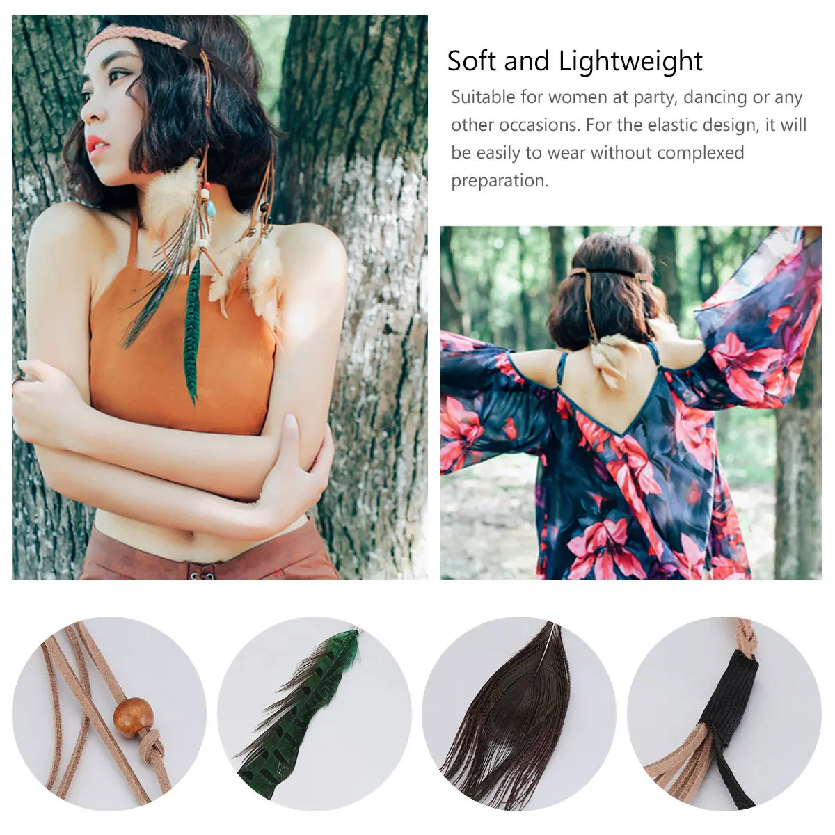 

Легкая эластичная повязка на голову для женщин, аксессуары для волос для вечеринок и танцев, аксессуары для волос в богемном стиле, реквизит для фотосессий, аксессуары для волос