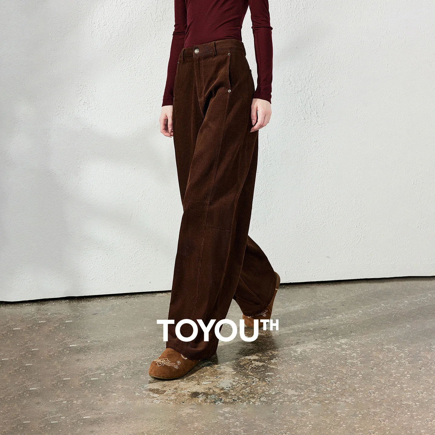 TOYOUTH Women's Casual Pants 2026 Autumn New Urban Nomad Style High Waist Maillard Color Block Curved Leg Trousers