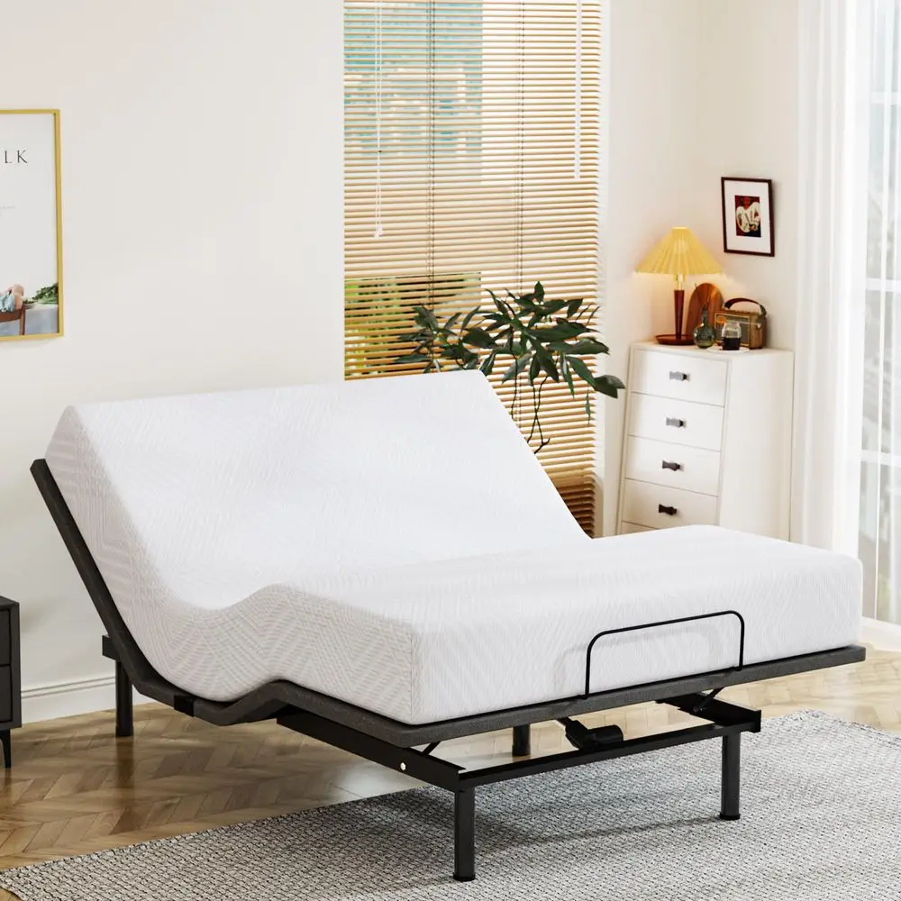 

Twin XL Adjustable Bed Base Frame with Wireless Remote 10 Inch Twin XL Green Tea Gel Memory Foam Mattress Bed in a Box, Head an