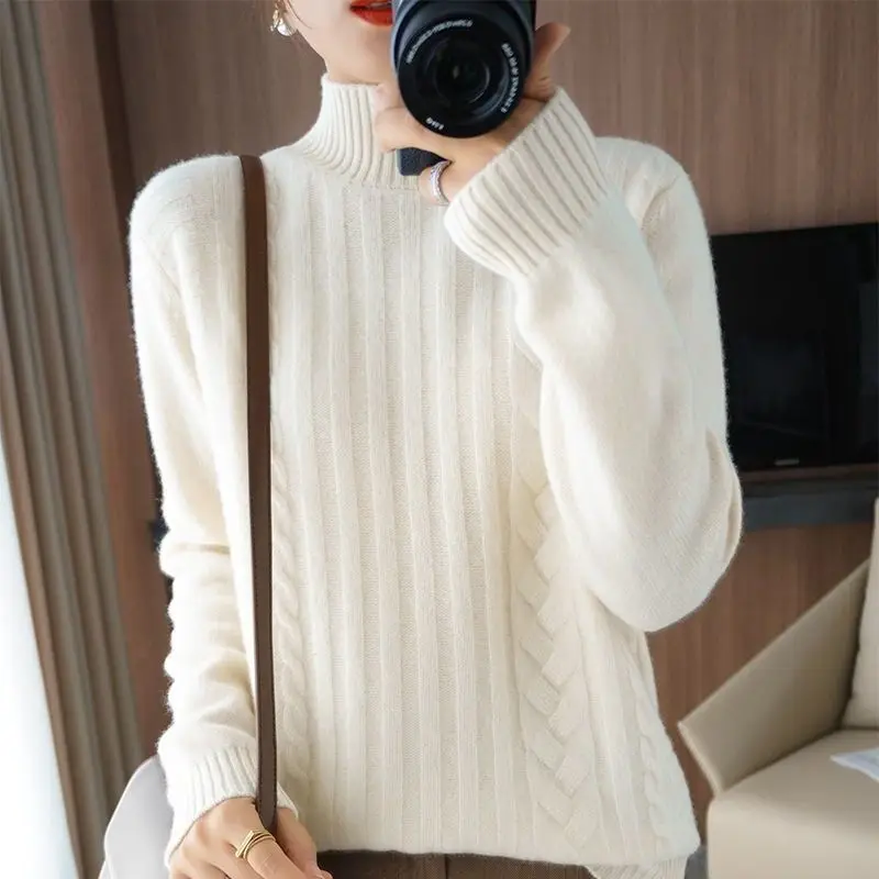 Cashmere pullovers sweater Women\'s winter new thickened warmth loose long sleeve half -neck knitting bottom wool sweater female