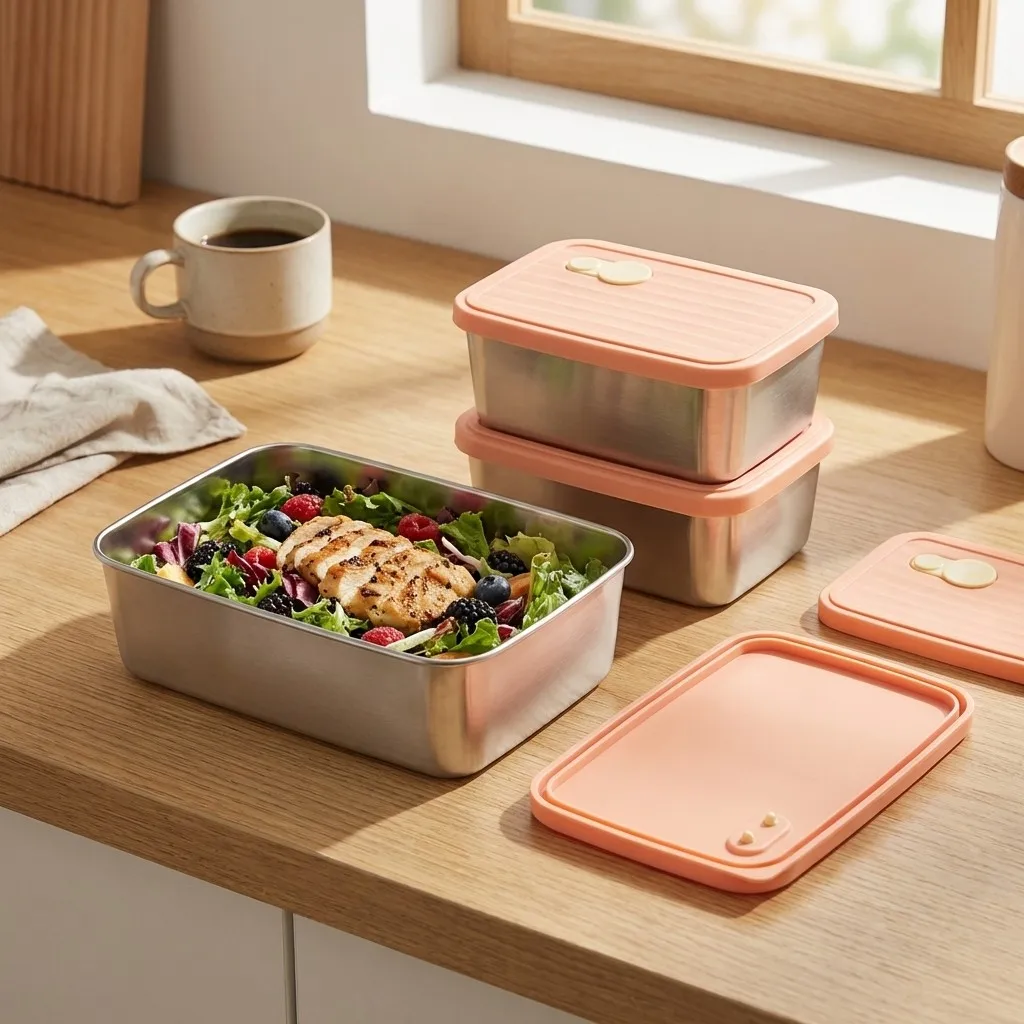 304 Stainless Steel Food Storage Container For Meal Prep Reusable Large Capacity Sealed Fresh-keeping Box With Microwave Safe
