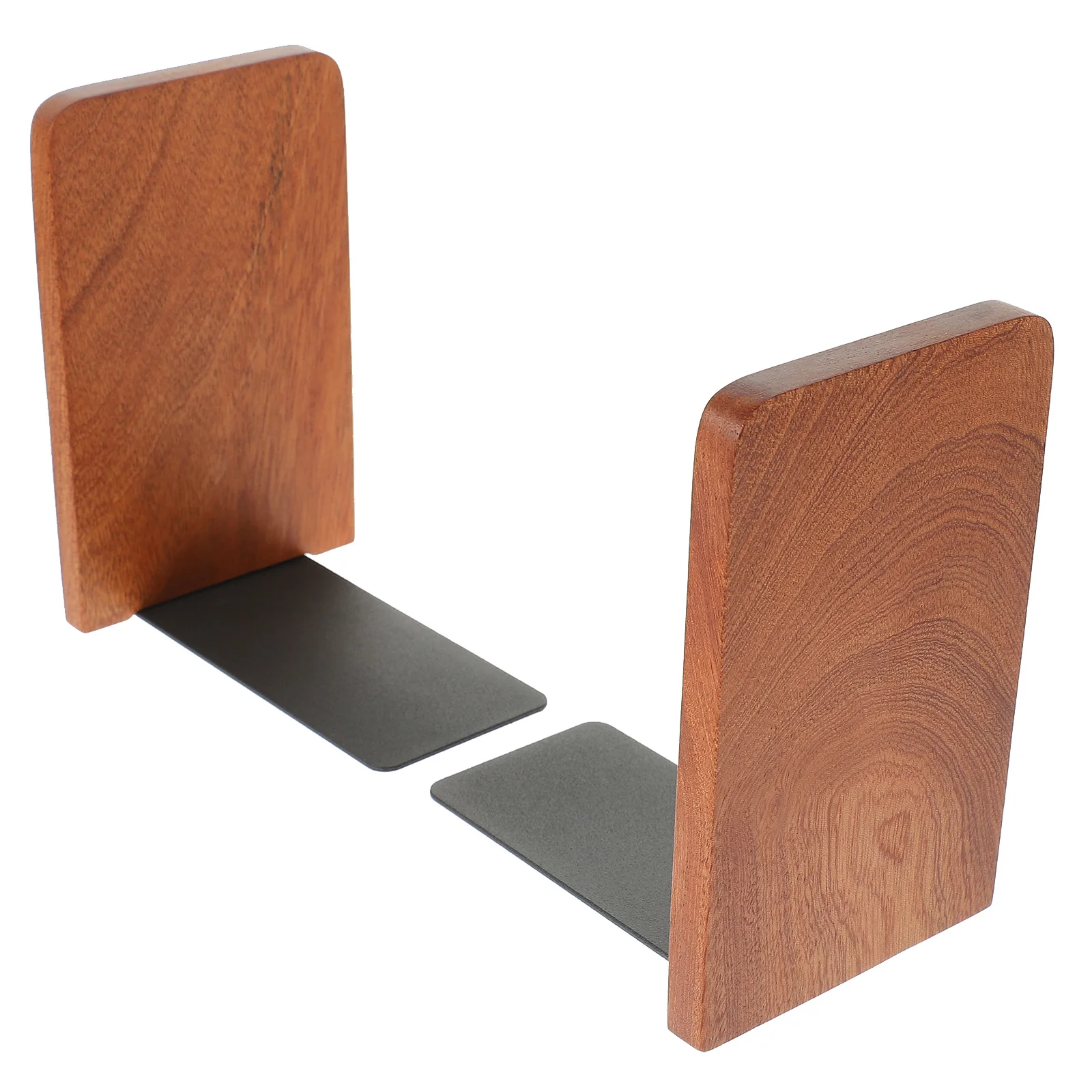 2Pcs Elegant Wood Bookends with Metal Base Multi Function Desktop Organizers for Office Study Home Decor Bookends