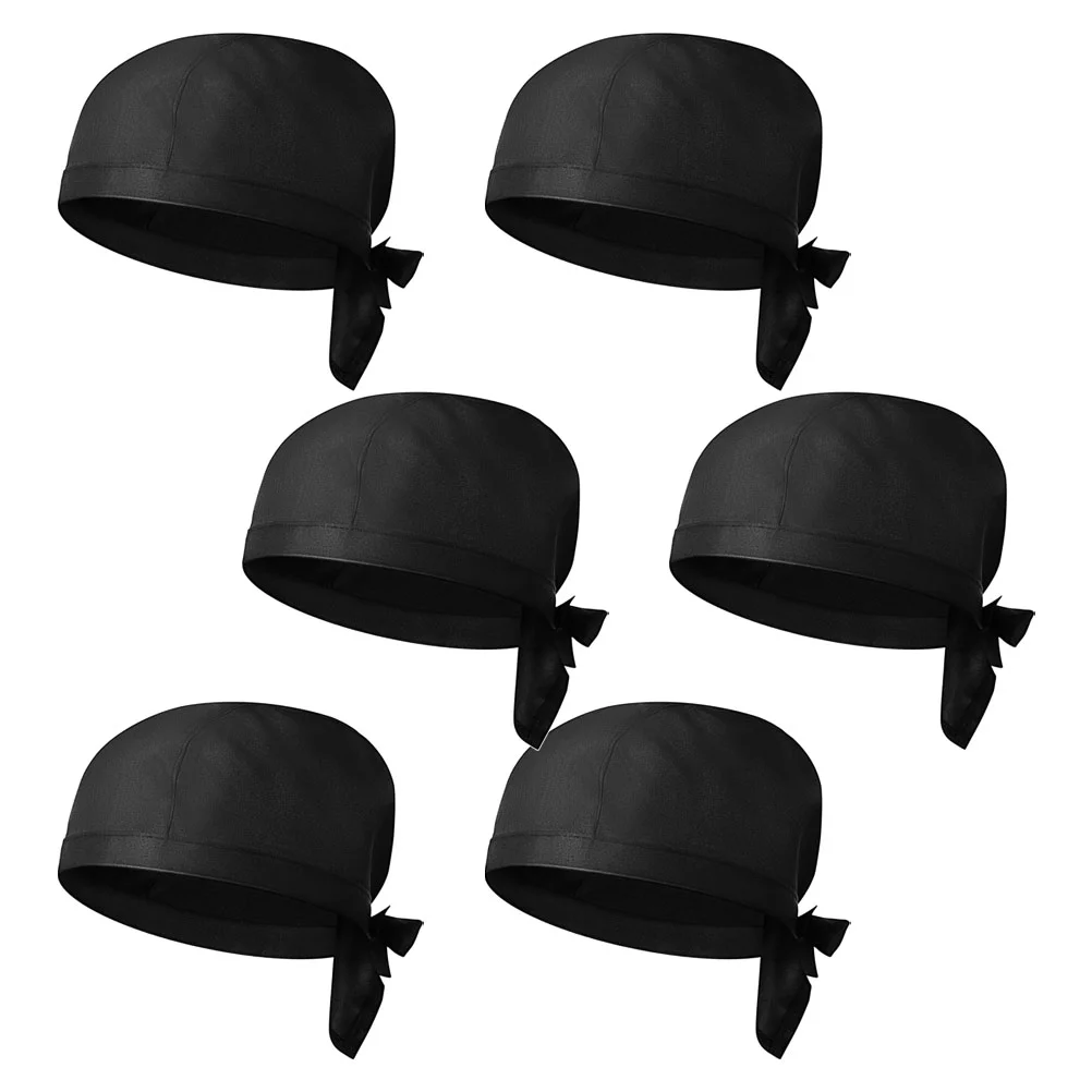 6 Pcs Gorros Para Chef Hombre Hat Black Cap Waiter Uniform Caps Tie Kitchen Hats Woman