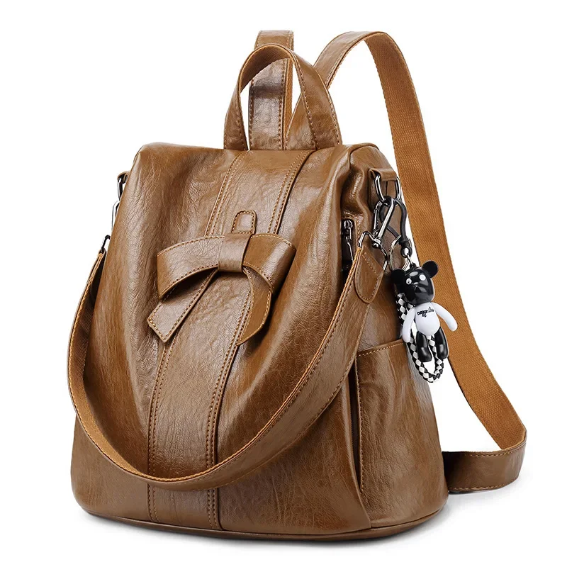 

2025 New Retro Fashion Korean Version Versatile Soft Leather Bag Backpack Large Capacity Backpack