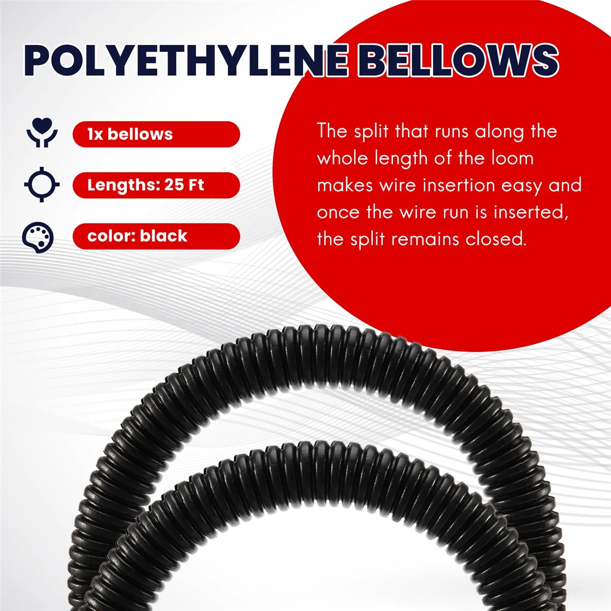 25 Ft Split Wire Conduit Polyethylene Tubing Black Color Sleeve Tube