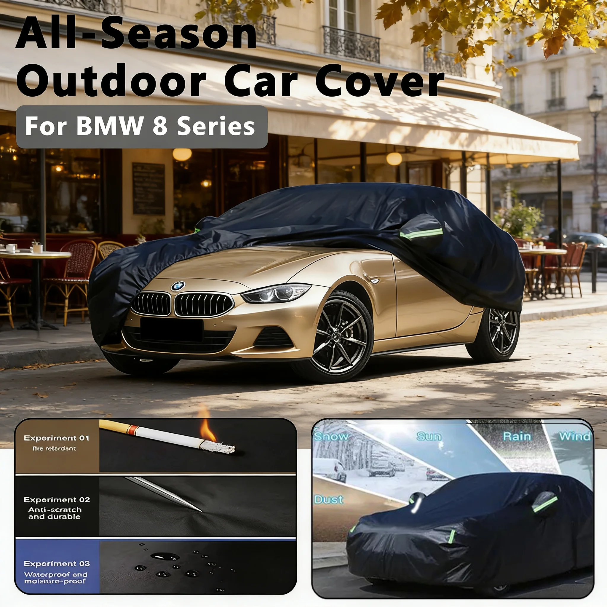 

Для BMW серии 8, наружная защита, полный автомобильный чехол, снежный чехол, солнцезащитный козырек, водонепроницаемый, пылезащитный, внешние автомобильные аксессуары