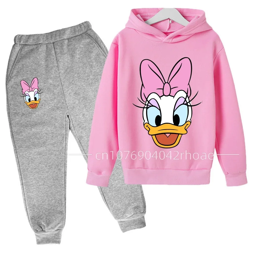 Disney Daisy Duck  Kids Clothes Top+Pants 2 Piece Set Clothing Girls Boy Gift Tracksuit Children Baby Sets Clothes