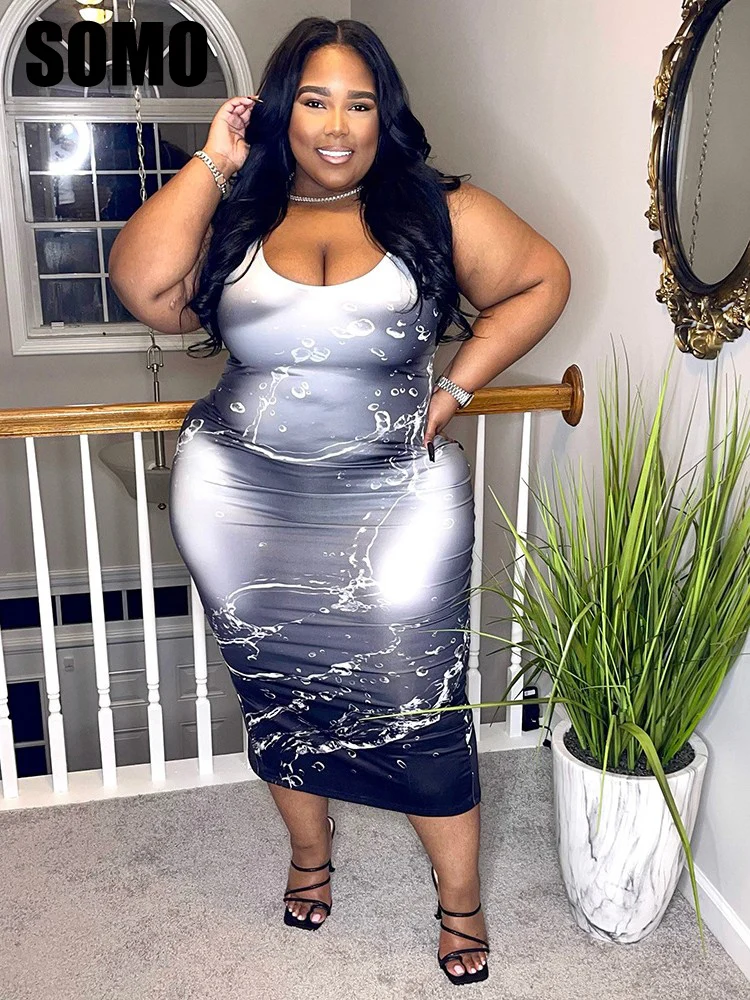 

SOMO Plus Size 2023 Fashion Dress Round Neck Sleeveless Tank Female Clothing Cheap Casual Women's Dress Wholesale Dropshipping
