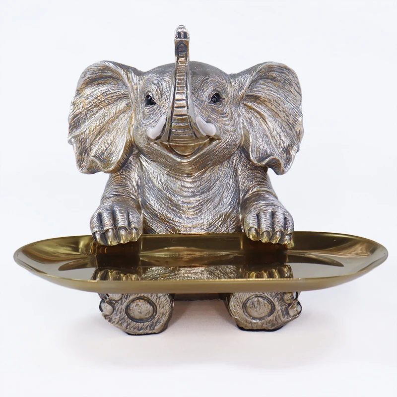 

GETCRAFTS Home Decor Statue Living Room Decoration Figurine Resin Elephant Sculpture Key Storage Ornament Tray Gift for Interior