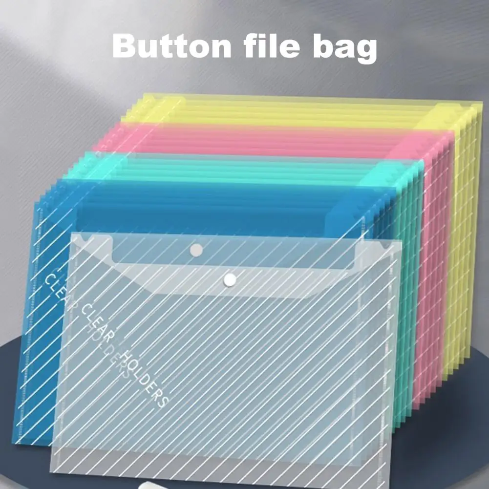 Color-coded File Folders Waterproof A4 Size Document Bag Set 20pcs Translucent File Folders with Button for Scratch-resistant