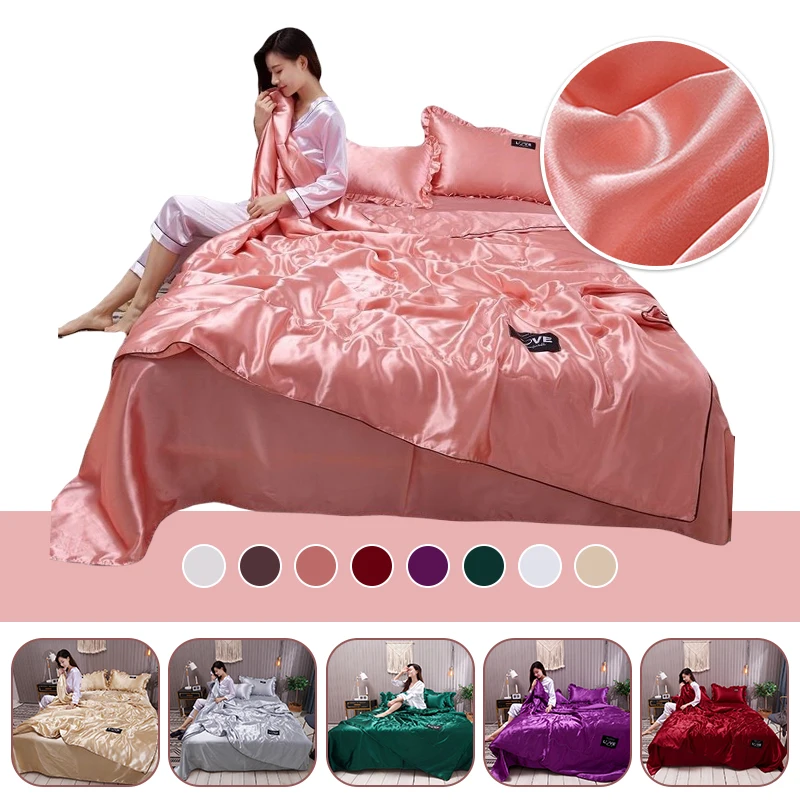 

1 Pcs Satin Silk Cooling Blanket Summer Ice Silky Cooling Polyester Fibre Home Healthy Sleep Thin Quilt Smooth Blankets