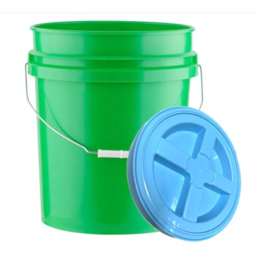 

5 Gallon Food Grade Plastic Bucket with Air Tight Screw on Lid Made in USA Container Green Bucket with Aqua Lid