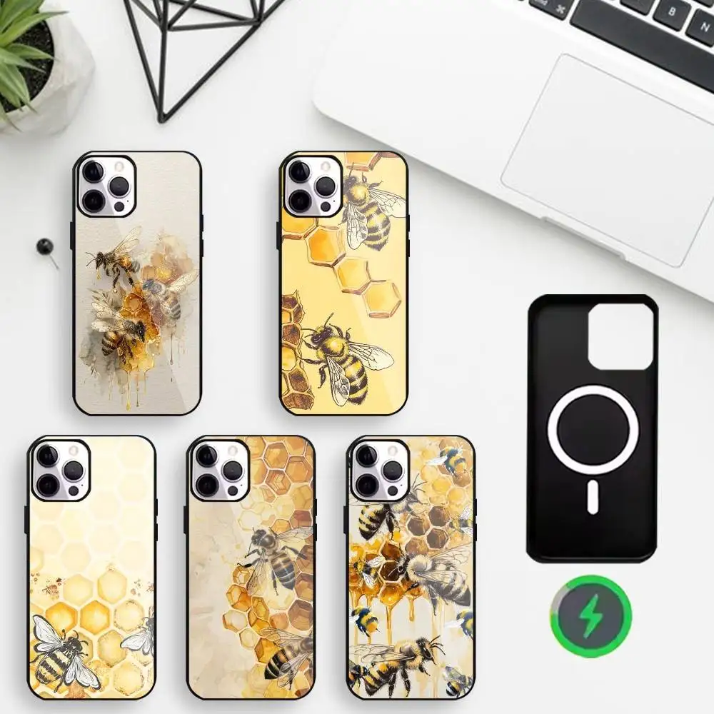 

Sweet Hive bees Phone Case For iPhone17,16,15,14,13,12,Wireless charging protective case soft cover