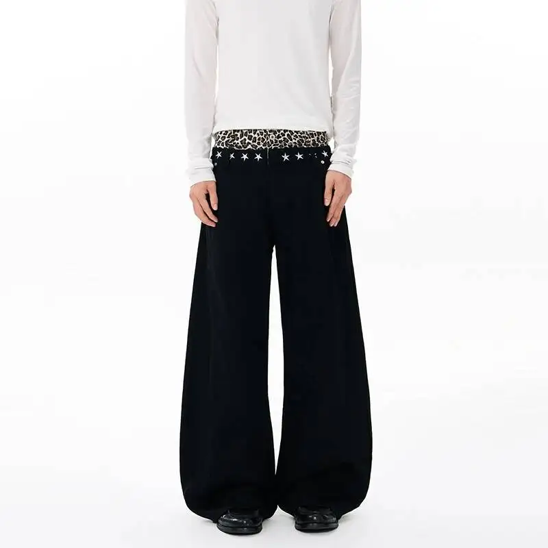 retro curved American leopard print casual pants, vibe street style, slimfit, casual straightleg trousers for men 3HBH