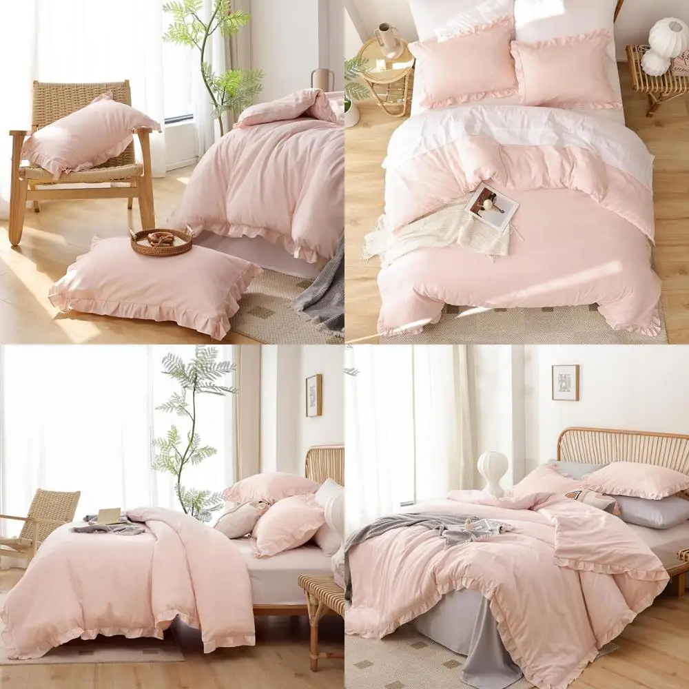 

3-Piece Vintage Shabby Chic Queen Bedding Set - Ruled Blush Comforter & 2 Pillowcases, All-Season, Pink