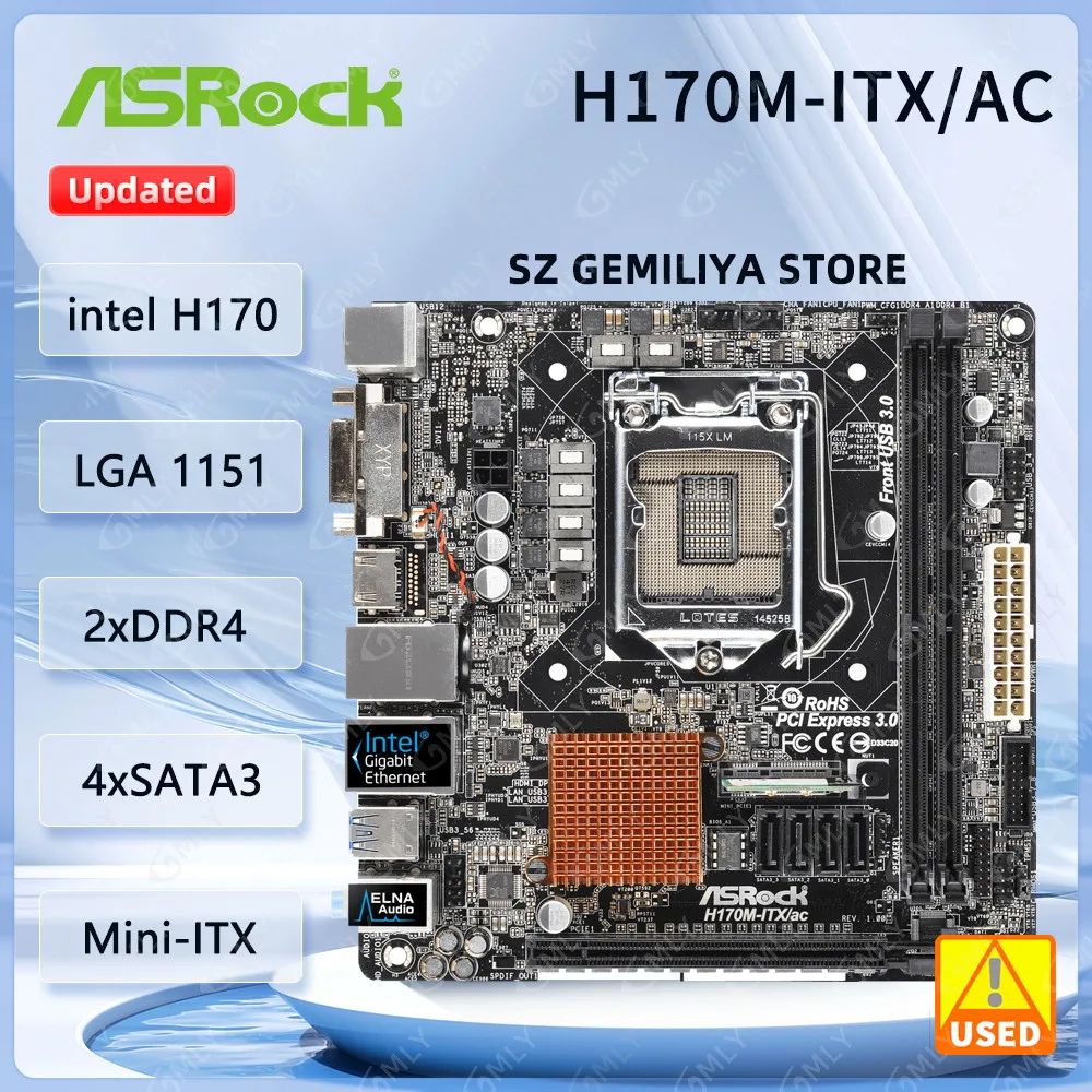 

ASRock H170M-ITX/AC Mini-ITX Motherboard Intel H170 LGA 1151 DDR4 Support i7-7700 6700K i5-7600 6500 i3-7320 6300 CPU