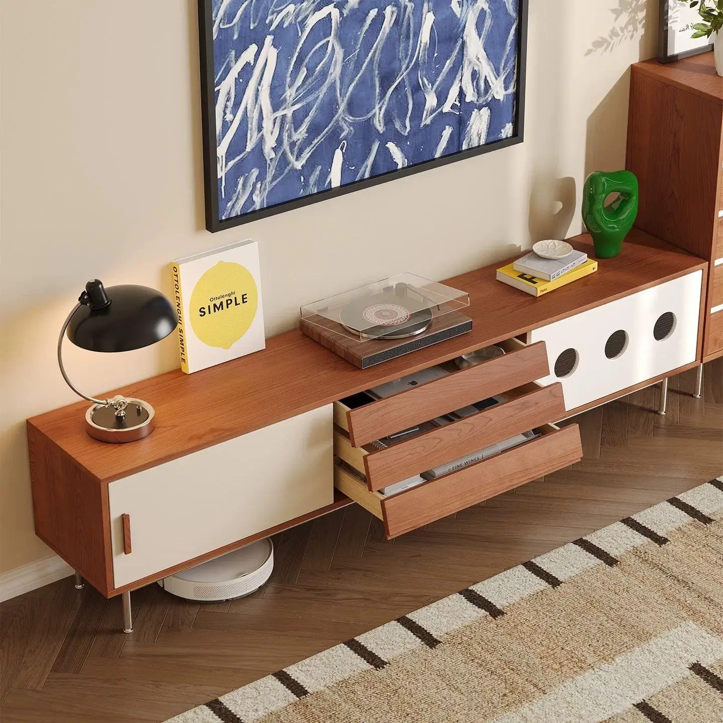 Solid wood TV cabinet Household small apartment Living room locker Memphis color matching cabinet